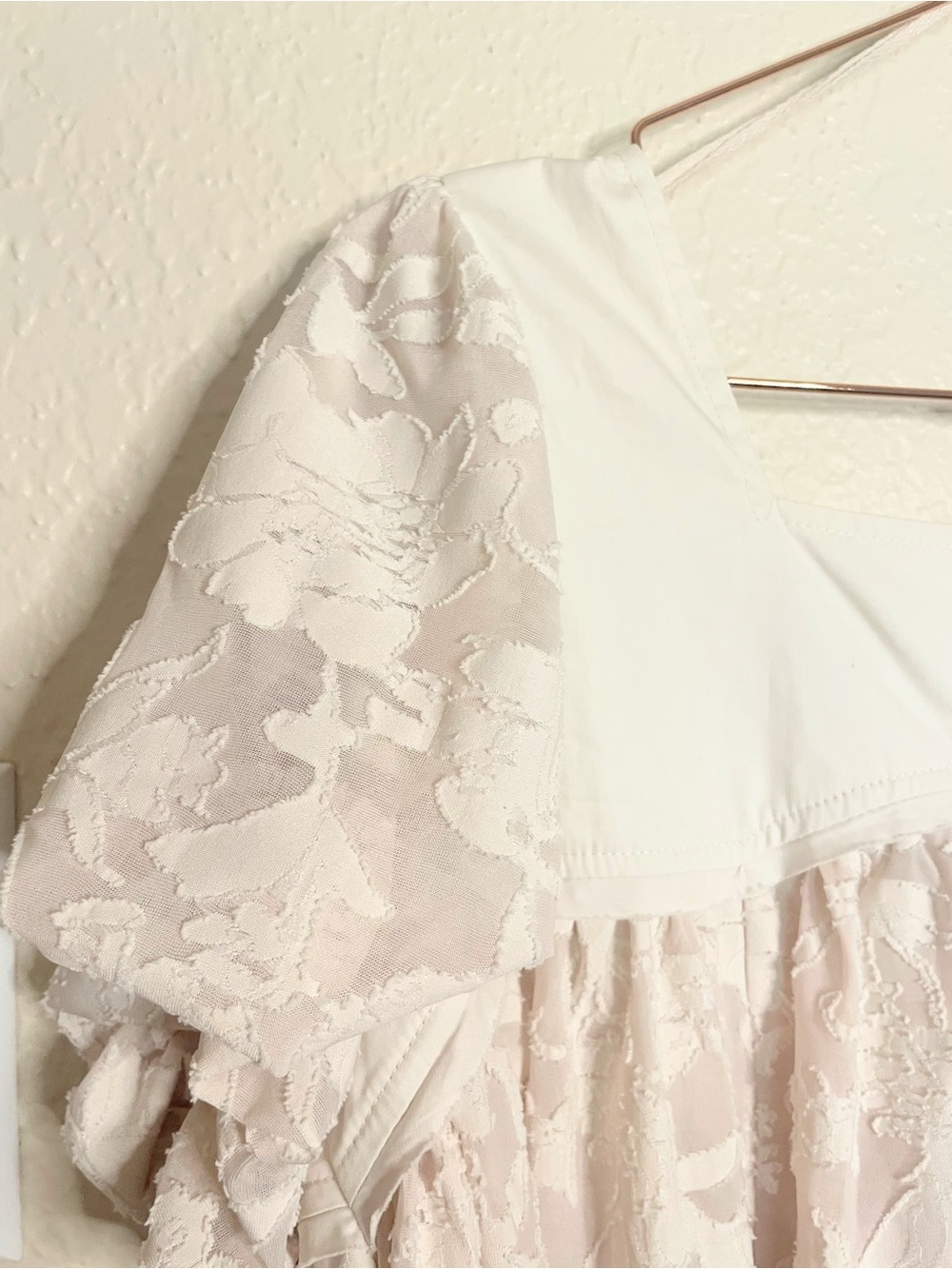 Free People Sunrise to Sunset Blouse L Champagne Puff Sleeve Babydoll Top - Picture 6 of 11